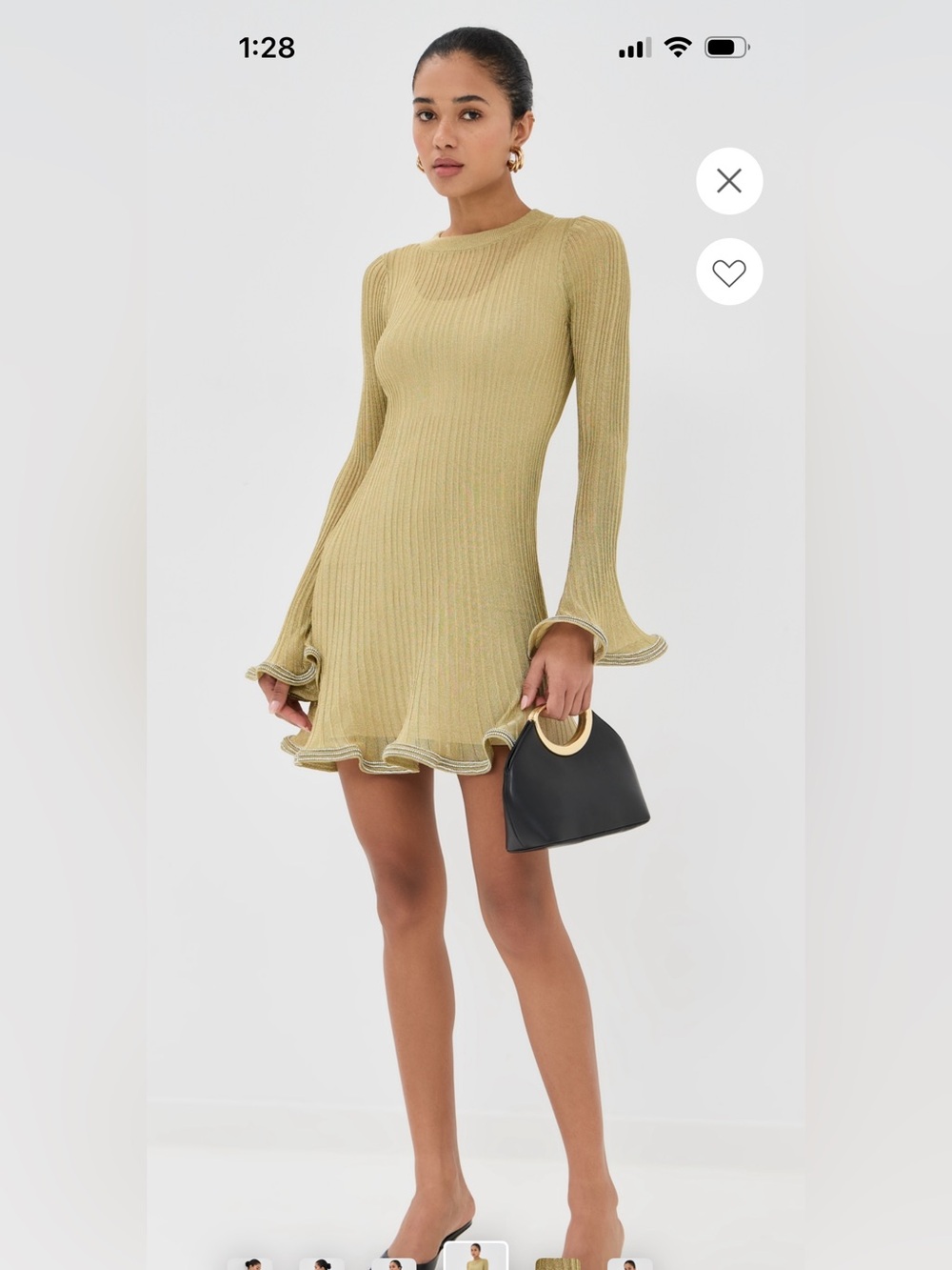 Simkhai Ribbed Metallic Knit Long-Sleeve Dress in Gold